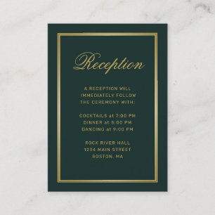 Elegant Gold Monogram Green Wedding Reception Enclosure Card
