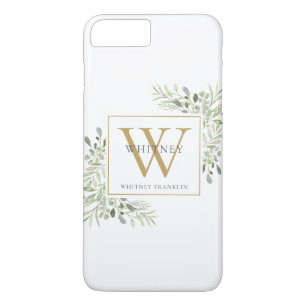 Elegant Gold Monogram Greenery Modern iPhone 8 Plus/7 Plus Case