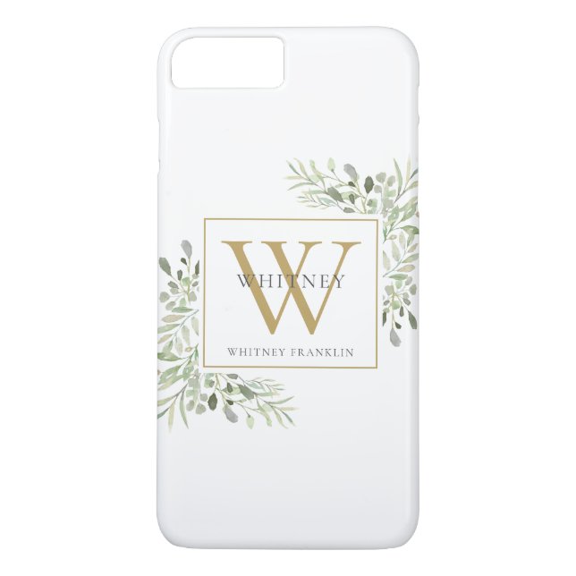 Elegant Gold Monogram Greenery Modern Case-Mate iPhone Case (Back)