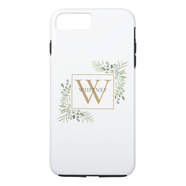 Elegant Gold Monogram Greenery Personalised  Case-Mate iPhone Case (Back)