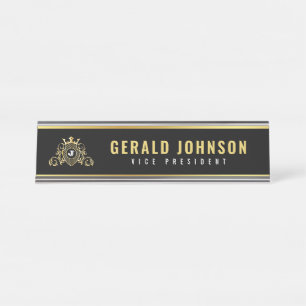 Elegant Gold Monogram Initial Design Desk Name Plate