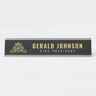 Elegant Gold Monogram Initial Design Desk Name Plate