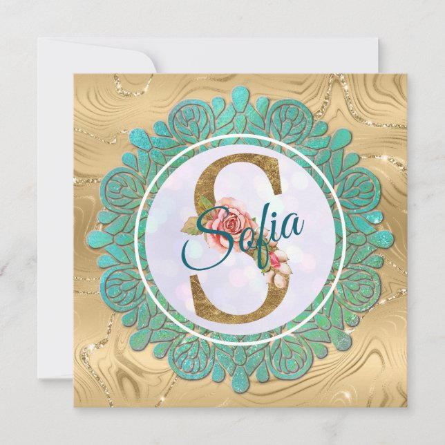 Elegant Gold Monogram Initial Letters with Mandala Invitation (Front)