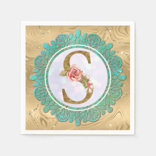 Elegant Gold Monogram Initial Letters with Mandala Napkin