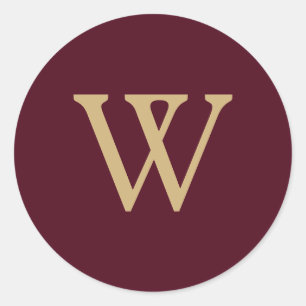 Elegant Gold Monogram Initial Marsala Burgundy Classic Round Sticker