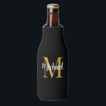 Elegant Gold Monogram Initial Template Modern Bottle Cooler<br><div class="desc">Modern Elegant Gold Monogram Initial Black Simple Template Kitchen & Dining / Storage & Carriers / Can Coolers / Bottle Cooler.</div>