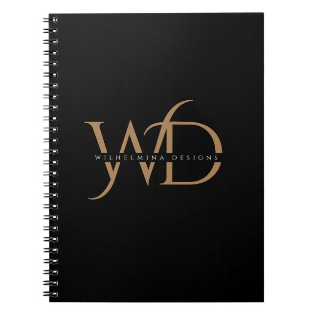 Elegant Gold Monogram Luxurious Typography Black Notebook (Front)