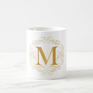 Elegant Gold Monogram M Initial Luxury Coffee Mug