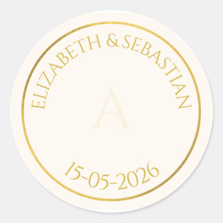 Elegant Gold Monogram minimalist Wedding Favour St Classic Round Sticker