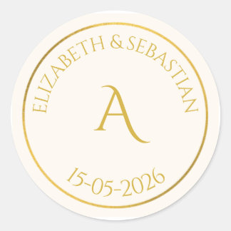 Elegant Gold Monogram minimalist Wedding Favour St Classic Round Sticker