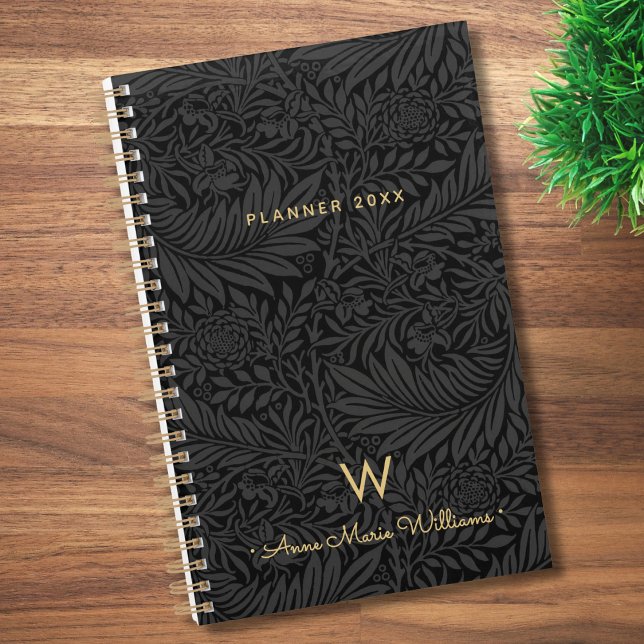 Elegant Gold Monogram Name Black Floral 2026 Planner (Creator Uploaded)