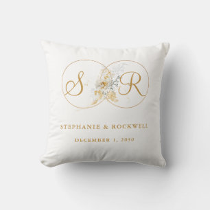 Elegant Gold Monogram Name Initial Wedding  Cushion