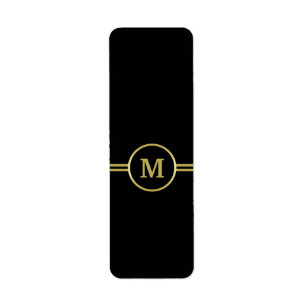 Elegant gold Monogram on black Return Address Label