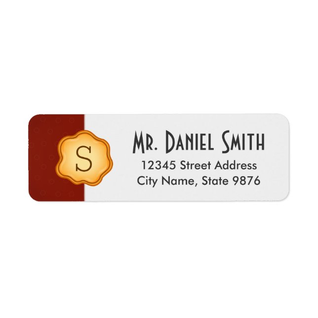Elegant -Gold Monogram- on Regal Red Return Address Label (Front)