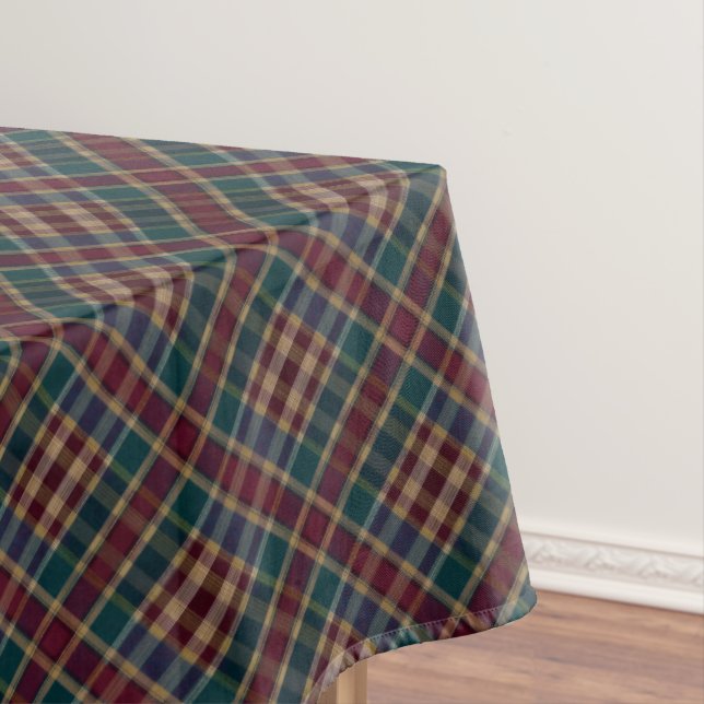 Elegant Gold Monogram Plaid - Cranberry Blue Teal  Tablecloth (In Situ)