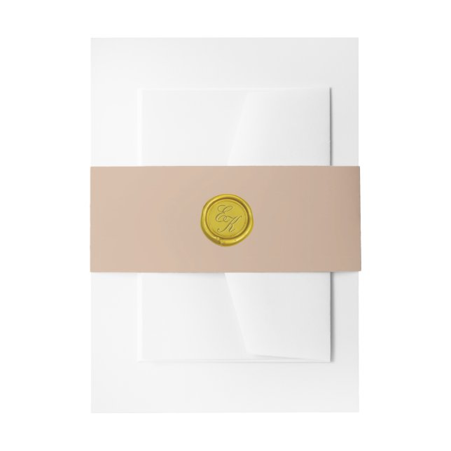Elegant Gold Monogram Wax Seal Beige Wedding Invitation Belly Band (Front Example)