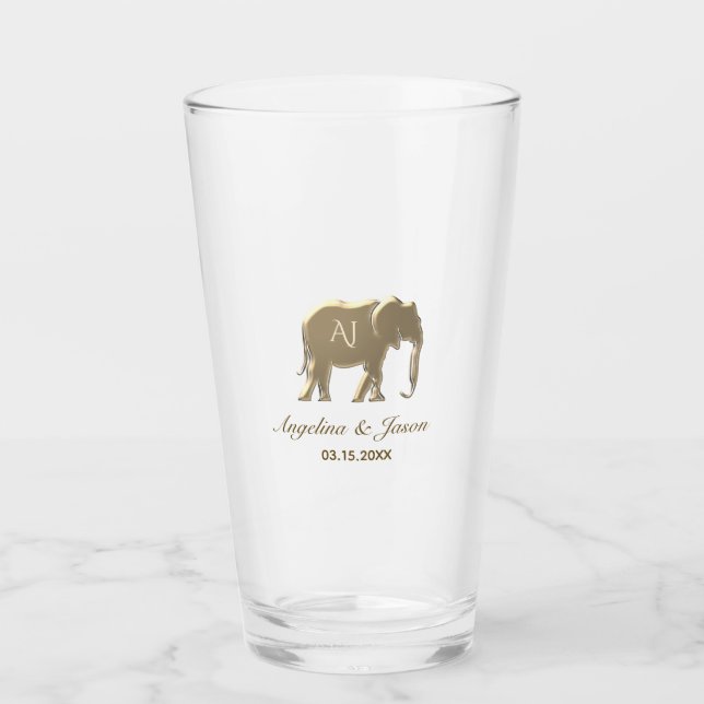 Elegant Gold Monogram Wedding Glass (Front)