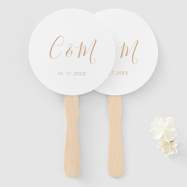 Elegant Gold Monogram Wedding Hand Fan (Front and Back)
