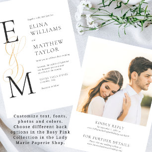 Elegant Gold Monogram Wedding Invite with RSVP