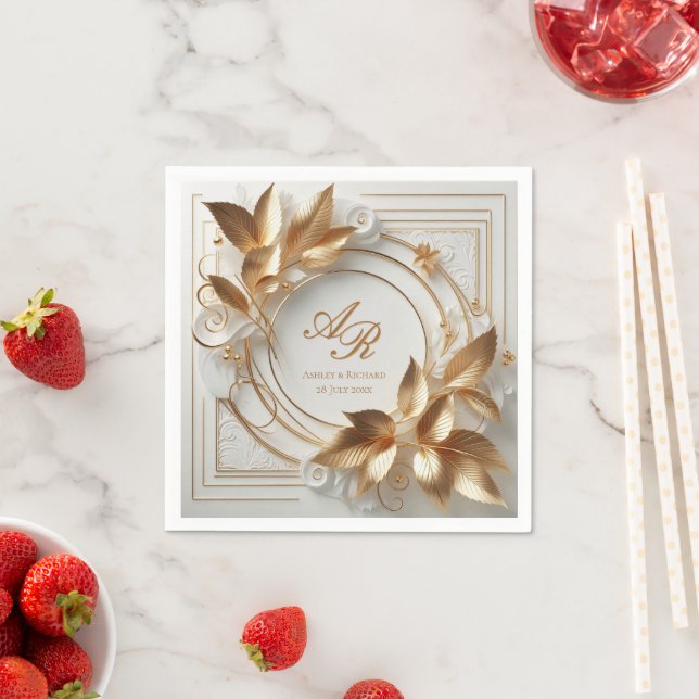 Elegant Gold Monogram Wedding  Napkin (Insitu)