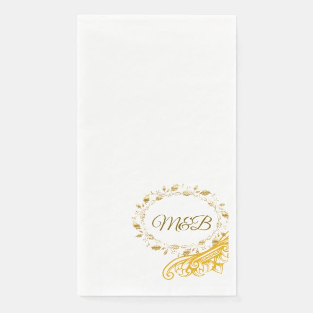 Elegant Gold Monogram Wedding Napkin – M&B Design (Front)