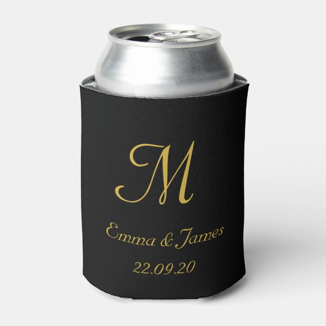 Elegant Gold Monogram Wedding Party Favour  Can Cooler (Can Front)