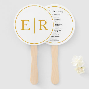 Elegant Gold Monogram Wedding Program Hand Fan
