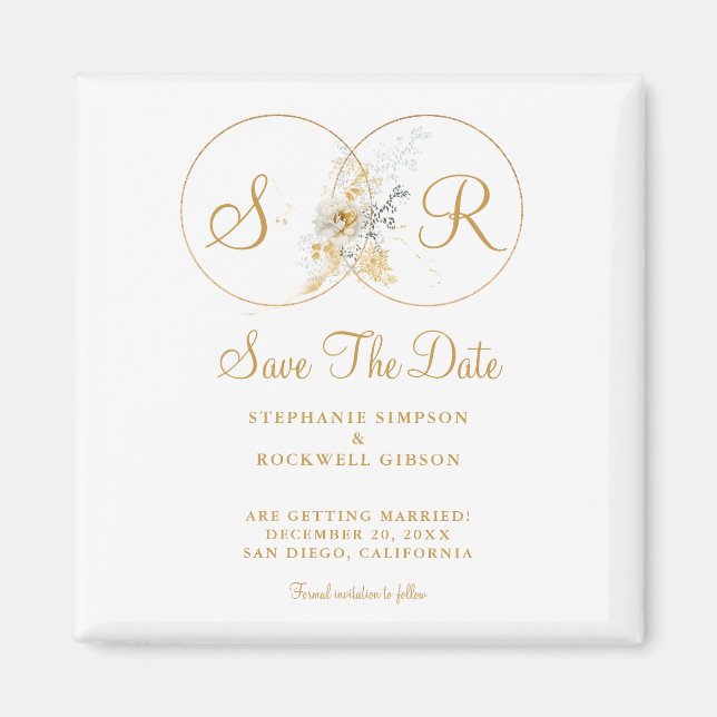Elegant Gold Monogram Wedding   Save The Date Magnet (Front)
