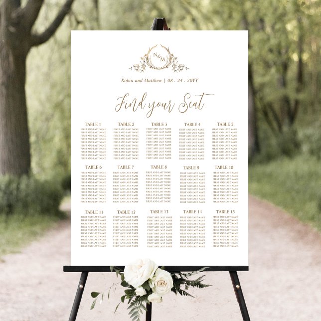 Elegant Gold Monogram Wedding Seating Chart Sign (Creator Uploaded)