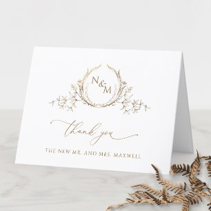 Elegant Gold Monogram Wedding Thank You Card