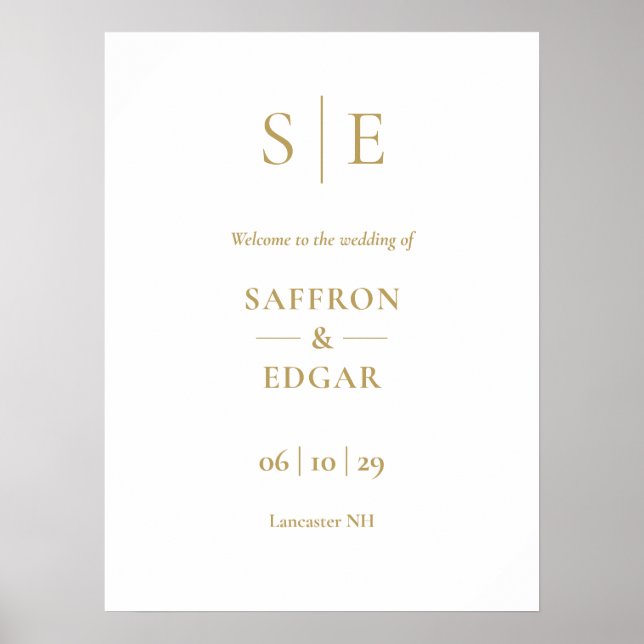 Elegant Gold Monogram Wedding Welcome Sign (Front)