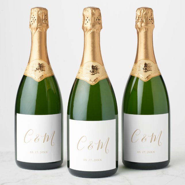 Elegant Gold Monogram Wedding Wine Label (Bottles)