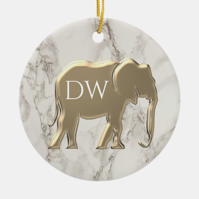 Elegant Gold Monogrammed Ceramic Ornament (Front)