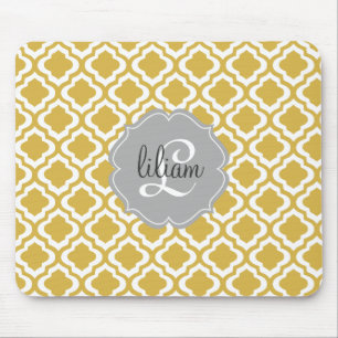 Elegant Gold Moroccan Quatrefoil Personalised Mouse Pad