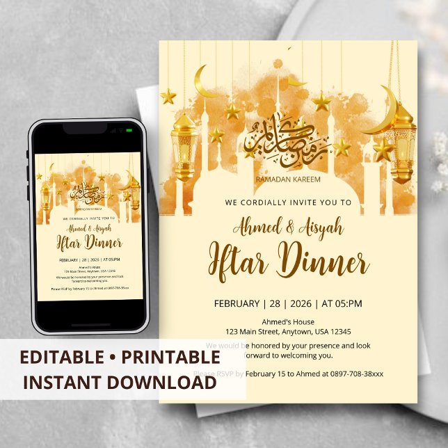 Elegant Gold Mosque Silhouette Iftar Dinner Invitation (Creator Uploaded)