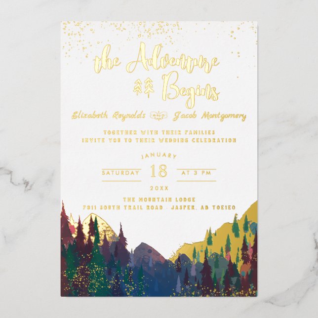 Elegant Gold Mountain Wedding Invitation (Front)