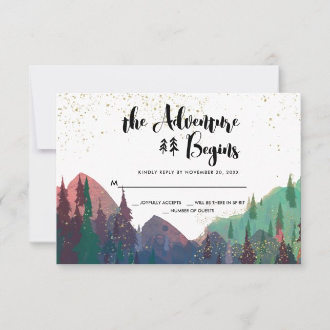 Elegant Gold Mountain Wedding RSVP Card (Front)