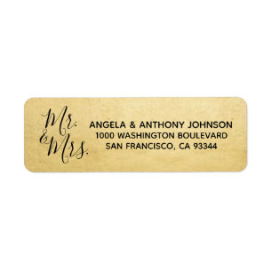 Elegant Gold Mr. & Mrs. Wedding Return Address Return Address Label