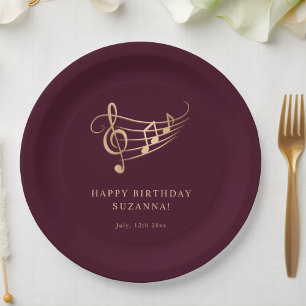 Elegant Gold Music Notes Birthday Paper Plate