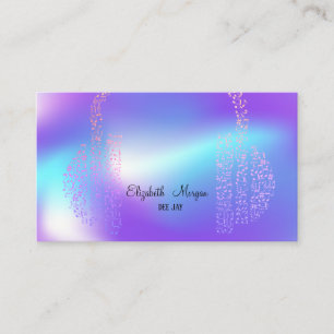 Elegant Gold Music Notes Headphone DJ Holographic Business Card