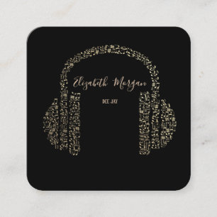Elegant Gold Music Notes Headphone DJ Square Business Card