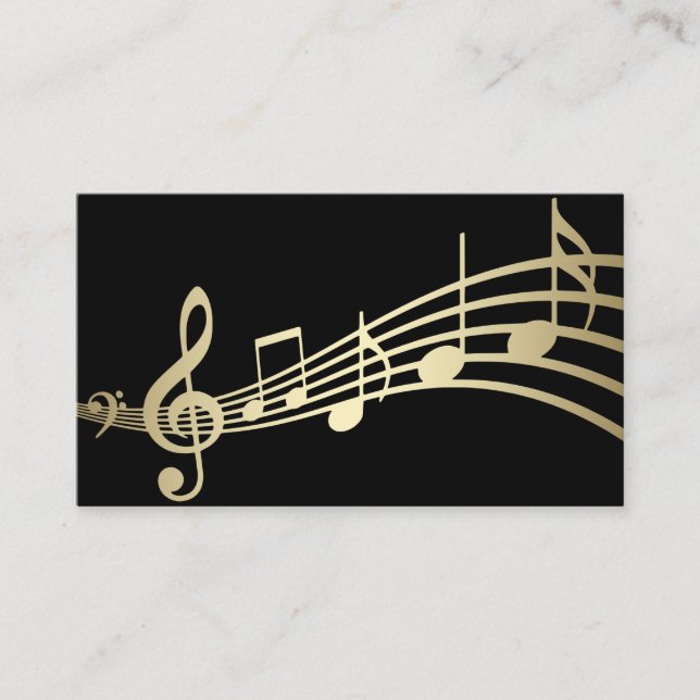 Elegant Gold Music Notes on Black | Business Card (Front)