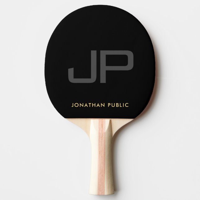 Elegant Gold Name Black Template Monogram Ping Pong Paddle (Front)