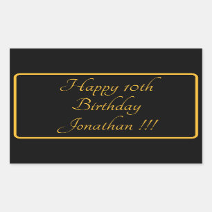 Elegant Gold Name Happy Birthday Rectangle Sticker