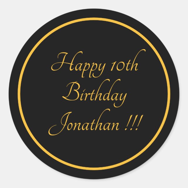 Elegant Gold Name Happy Birthday Round Sticker (Front)