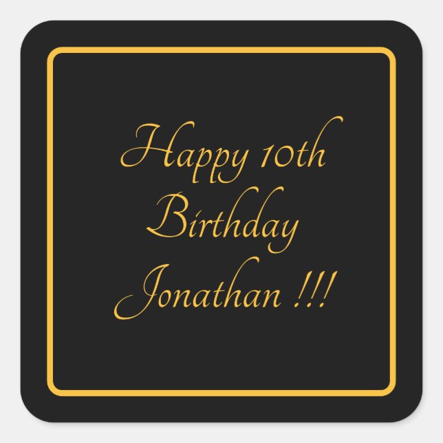 Elegant Gold Name Happy Birthday Square Sticker (Front)