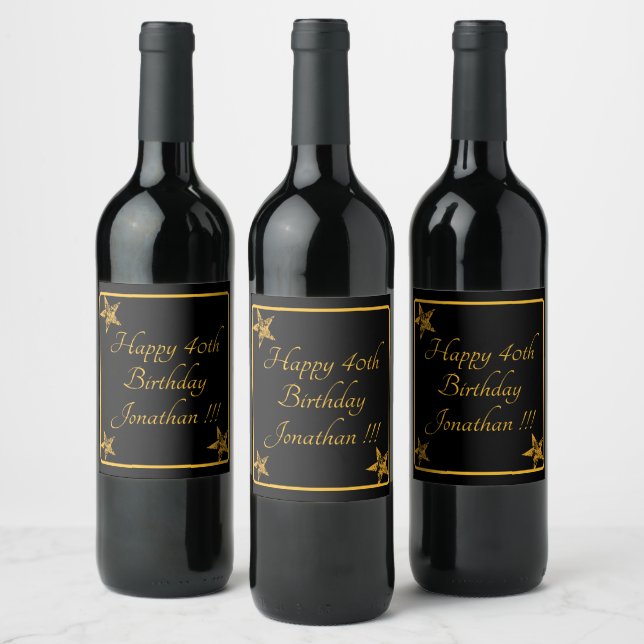 Elegant Gold Name Happy Birthday Wine Label Set (Bottles)