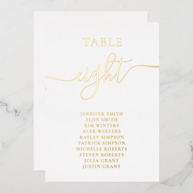 Elegant Gold names chart wedding table number (Front/Back)