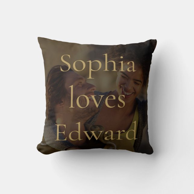 Elegant Gold Names Loves Photo Cushion (Front)