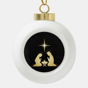 Elegant Gold Nativity Scene   Modern Christian  Ceramic Ball Christmas Ornament